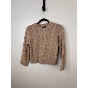 Tahari Womens Beige Cable Knit Crop Sweater XS Crewneck Long Sleeve Polyester